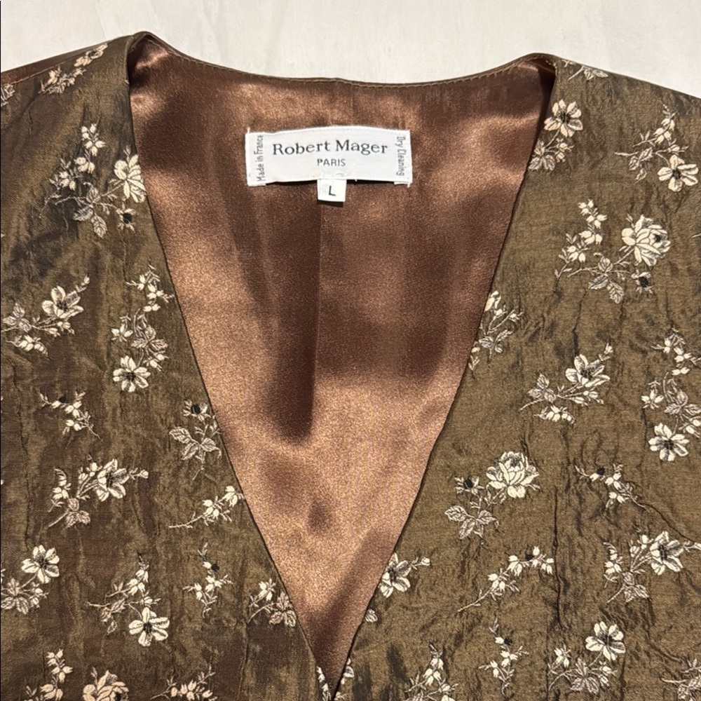 Robert Mager Paris Floral Brown Silk Waistcoat Vest with Matching Tie - Picture 2 of 7